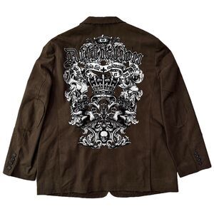 VTG Affliction Red Label Premium Men's Goth Blazer Jacket XL 48-50 Graphic RARE